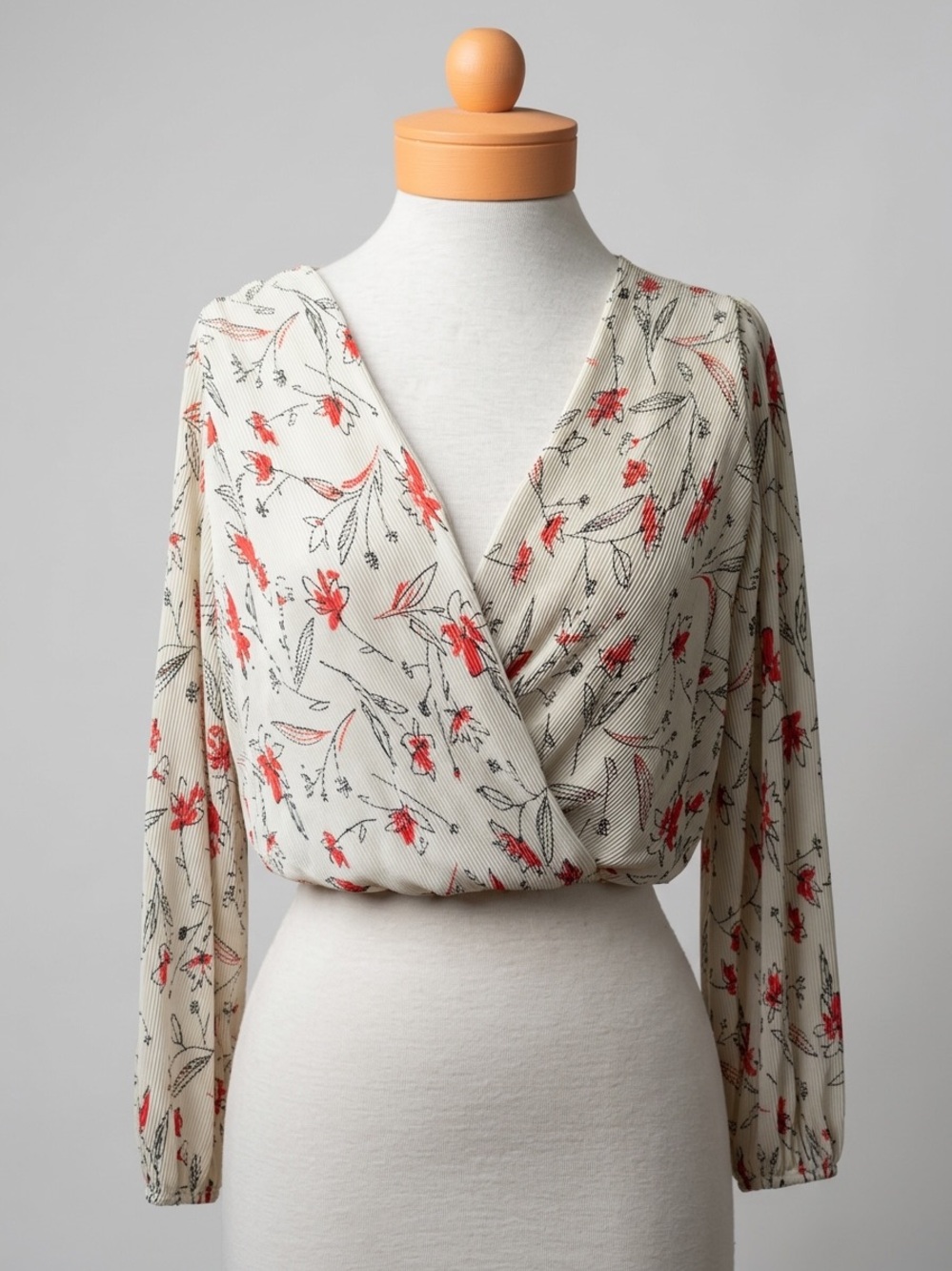 Floral Boho Wrap Blouse in Cream and Red - Romantic, Summer & Feminine